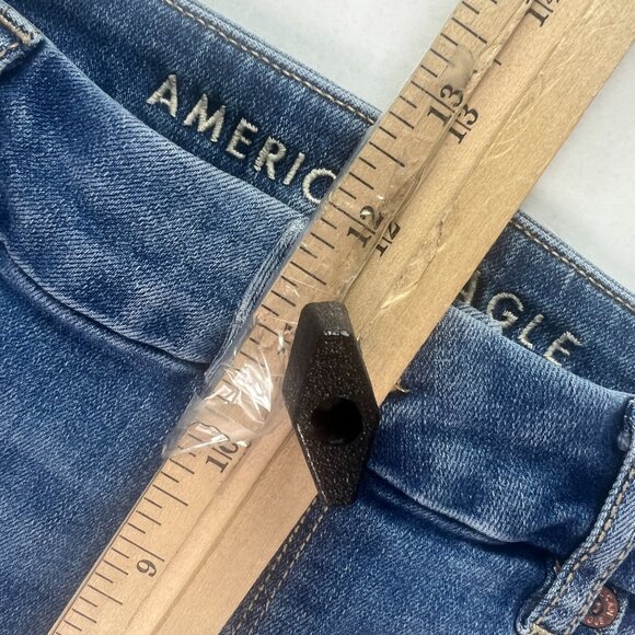 American Eagle Jean Women 30x27* Super High Rise Flare Blue Raw Hem Denim Tag 8S - Picture 15 of 16